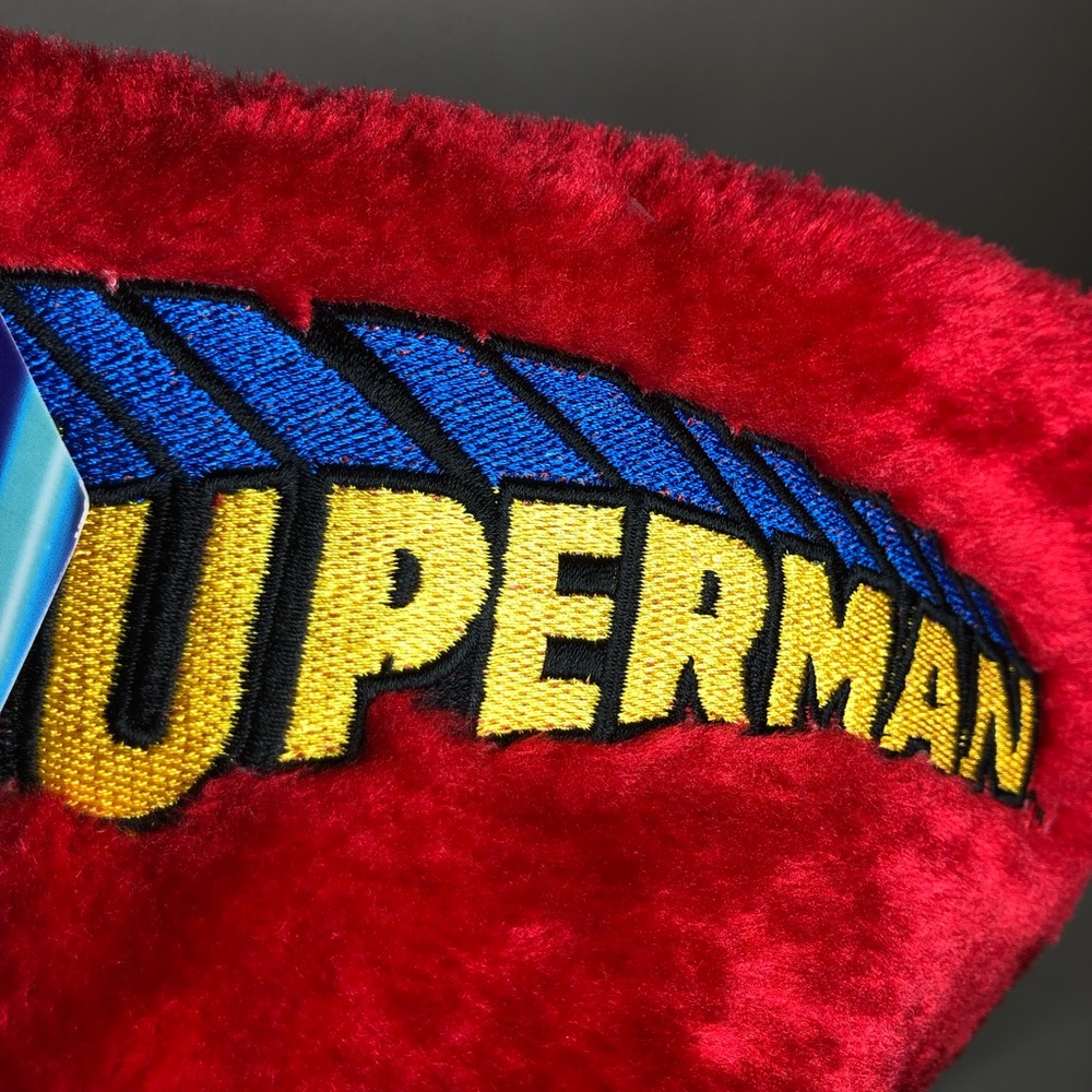 DC Comics Fur Cuff Printed Fabric Superman Ref Blue Christmas Stocking 18” - Picture 3 of 10
